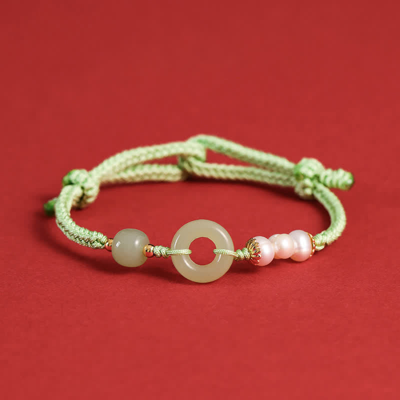 Pulsera de la suerte con hebilla de la paz y perlas de jade hetiano natural de Buddha Stones