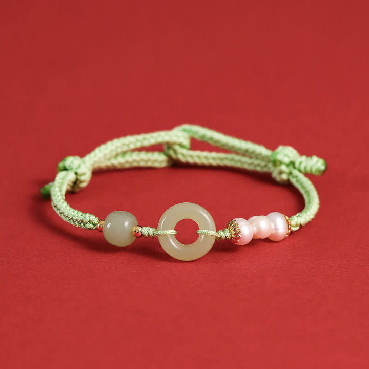 Pulsera de la suerte con hebilla de la paz y perlas de jade hetiano natural de Buddha Stones