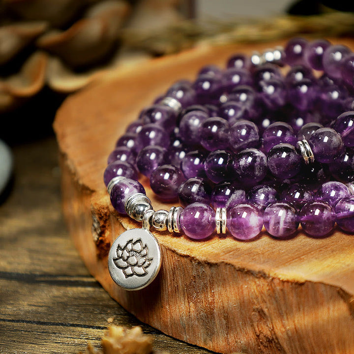 Pulsera Mala de Purificación de Amatista Natural con Buddha Stones