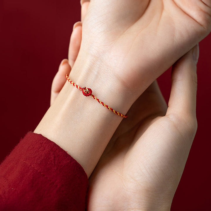 Pulsera de la suerte trenzada con nudo King Kong, hecha a mano, chapada en oro de 14 quilates con Buddha Stones