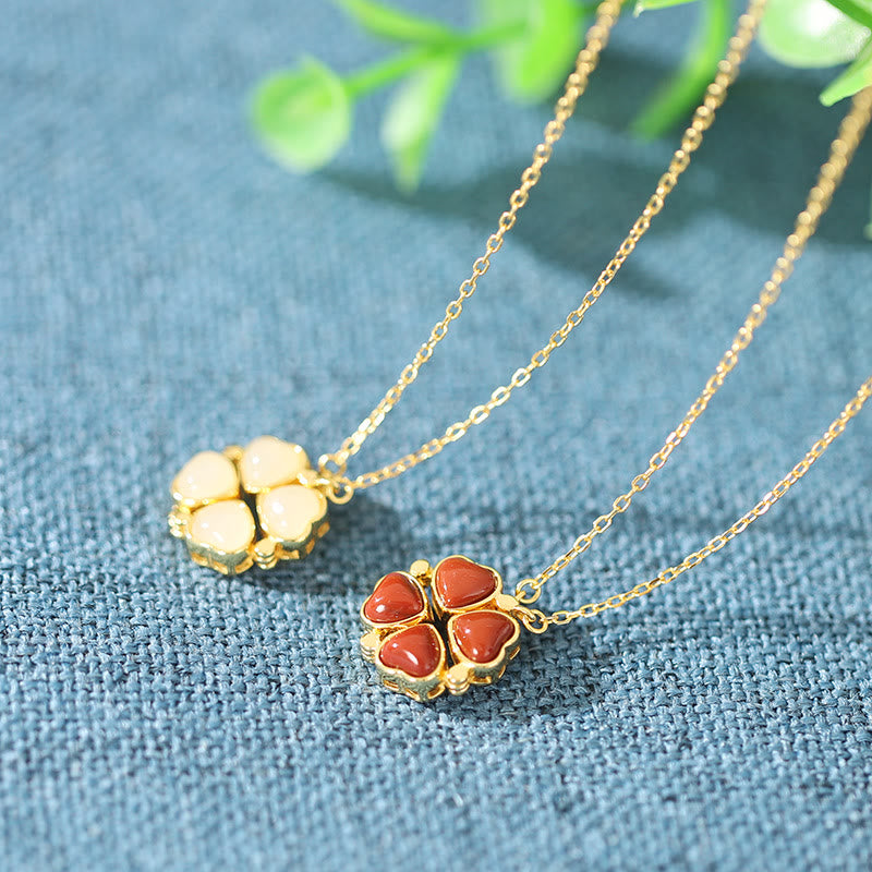 Colgante de plata de ley 925 con Buddha Stones , trébol de cuatro hojas, jade blanco, ágata roja, colgante de abundancia