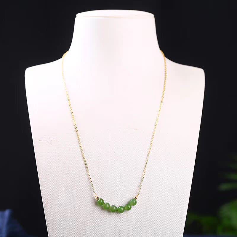 Colgante de collar de la suerte con cuentas de jade cian hetiano chapado en oro de 14 quilates