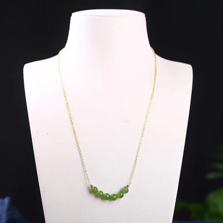 Colgante de collar de la suerte con cuentas de jade cian hetiano chapado en oro de 14 quilates