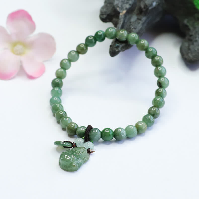 Pulsera curativa de jade cian de Buda sonriente con Buddha Stones de Buda