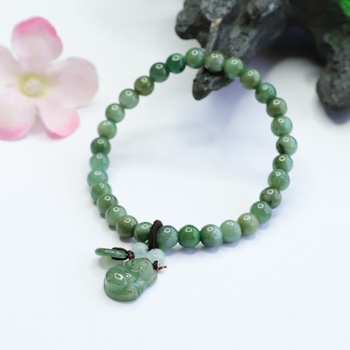 Pulsera curativa de jade cian de Buda sonriente con Buddha Stones de Buda