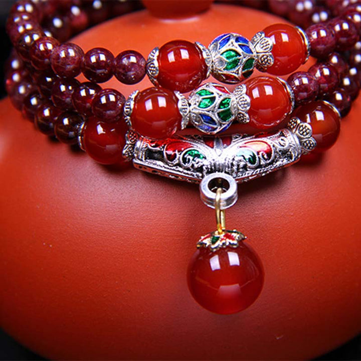Buddha Stones Natural granate ágata roja bendición curación pulsera collar colgante