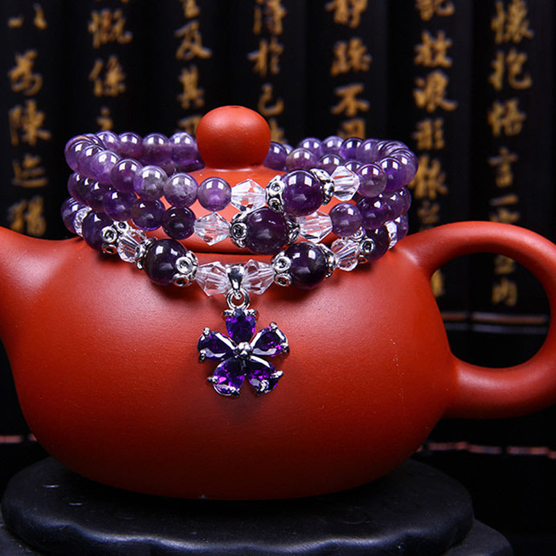 Pulsera de bendición de amatista tibetana con Buddha Stones