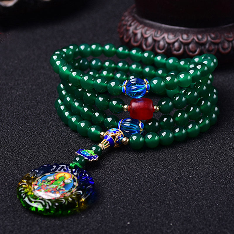 108 cuentas de Mala, ágata verde Natural, Bodhisattva, pulsera con dijes de manifestación de Tara Verde