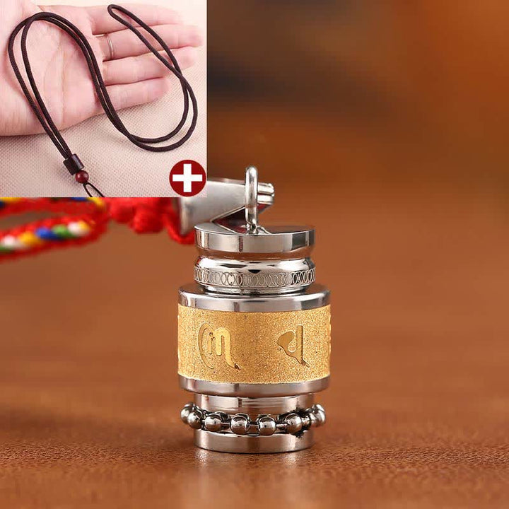 Buddha Stones Tíbet Om Mani Padme Hum Shurangama Mantra Titanio Acero Sabiduría Amuleto Collar Colgante - 1,2 cm x 1,8 cm - Oro - Cuerda marrón - image 6