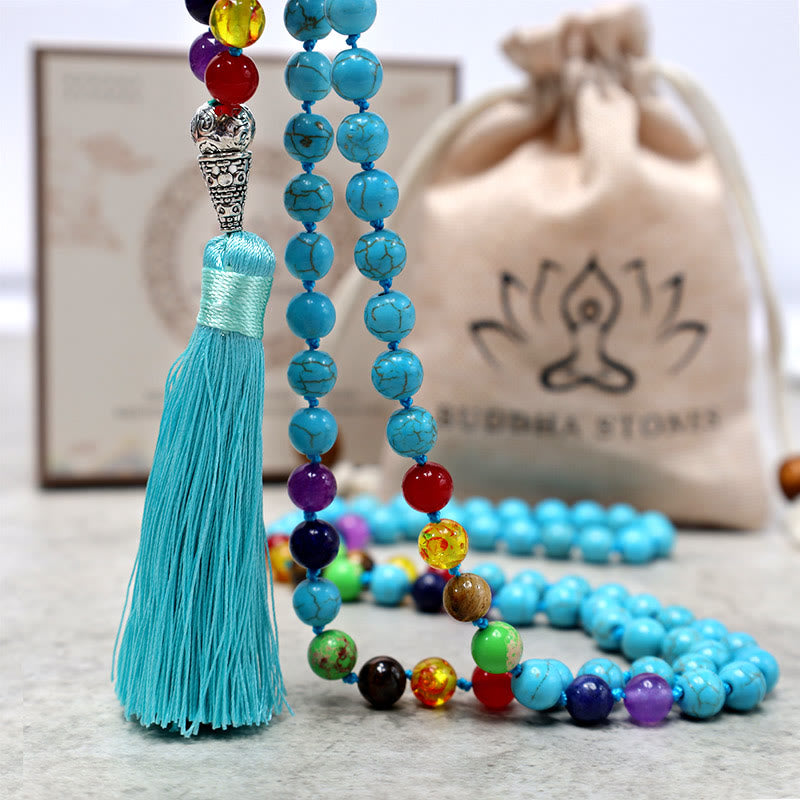 108 cuentas de turquesa Mala, collar de cuentas de oración para meditación y yoga