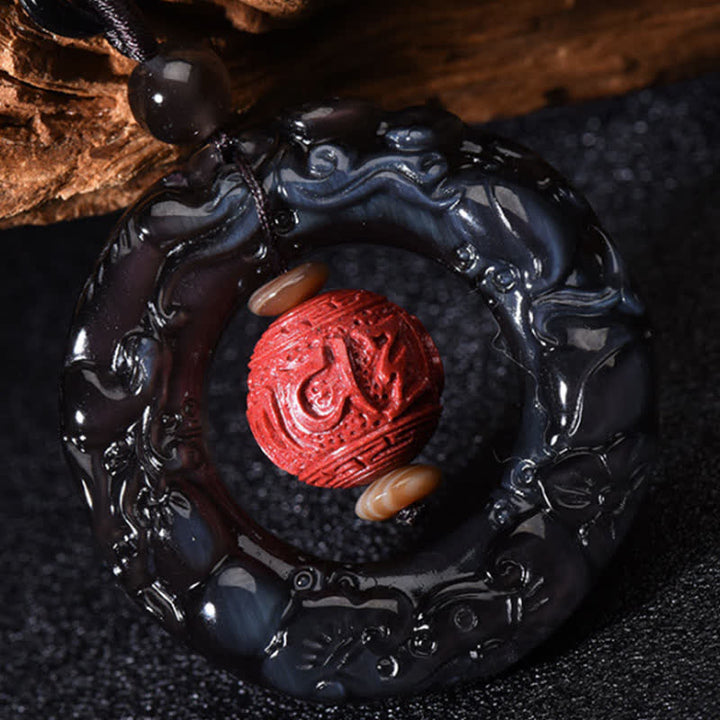 Colgante de collar curativo de cinabrio PiXiu de obsidiana arcoíris Natural FengShui de Buddha Stones - image 6