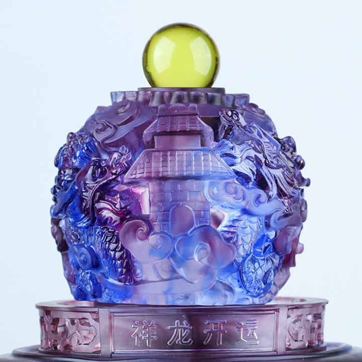 Buddha Stones Feng Shui dragón auspicioso hecho a mano Liuli cristal giratorio pieza de arte suerte decoración de la Oficina del hogar