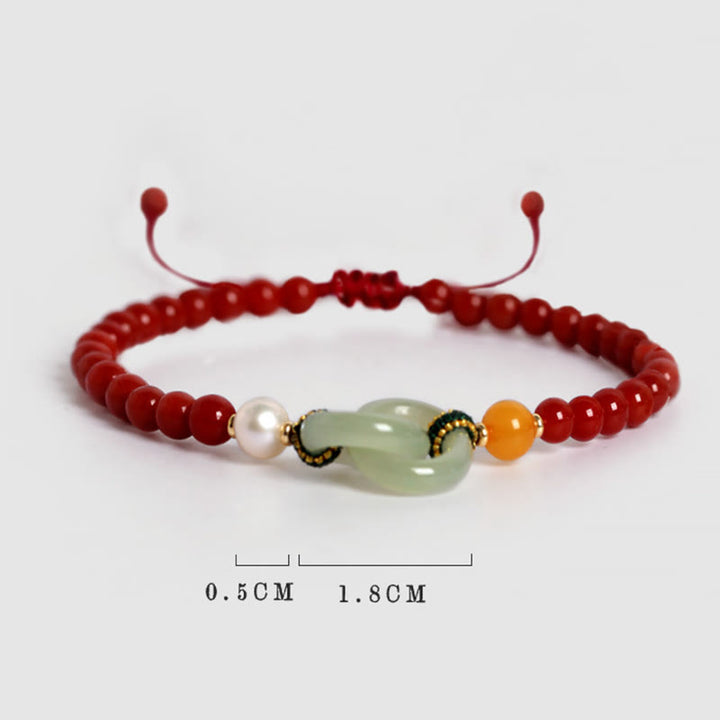Pulsera de confianza con hebilla de paz doble de jade hetiano de ágata roja natural con Buddha Stones