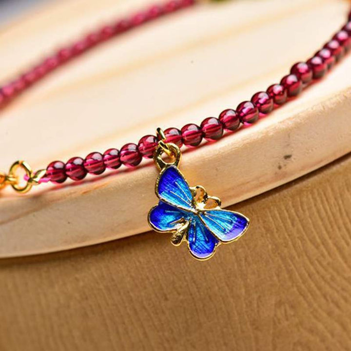 Tobillera Pulsera Protección Mariposa Turmalina Granate