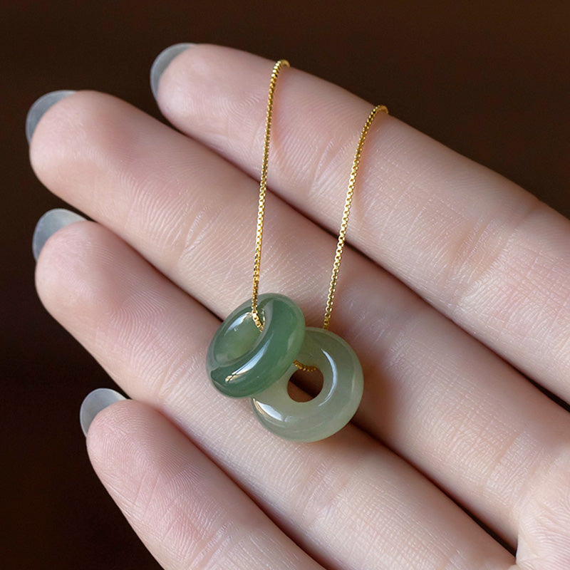 Buddha Stones Natural redondo Jade paz hebilla suerte abundancia collar colgante