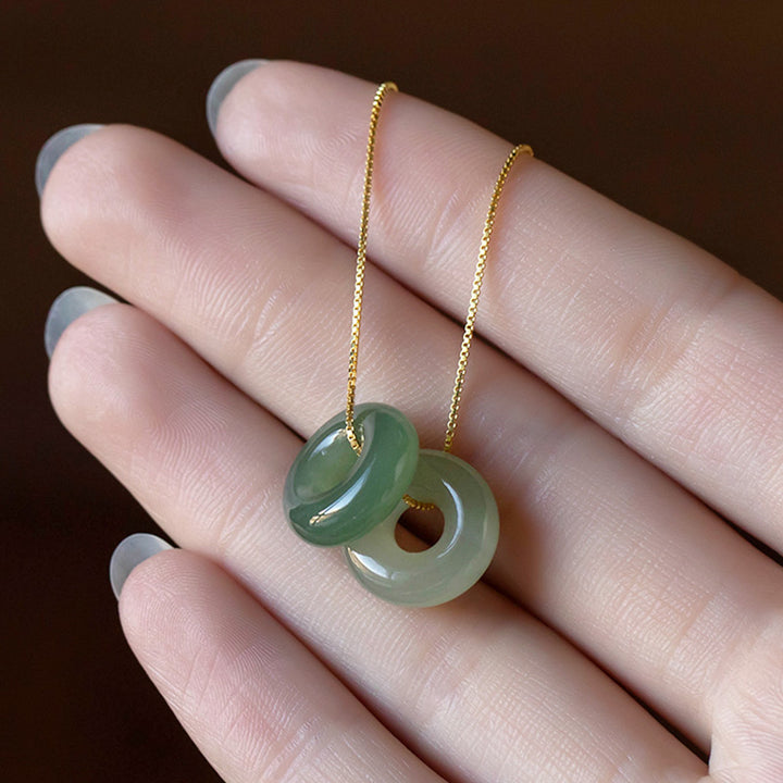 Buddha Stones Natural redondo Jade paz hebilla suerte abundancia collar colgante