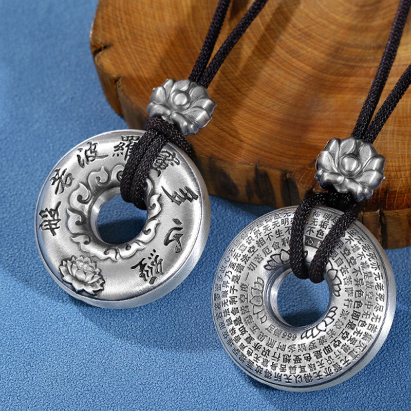 Colgante de plata de ley 999 con forma de corazón, Sutra, loto, hebilla de la paz - image 2