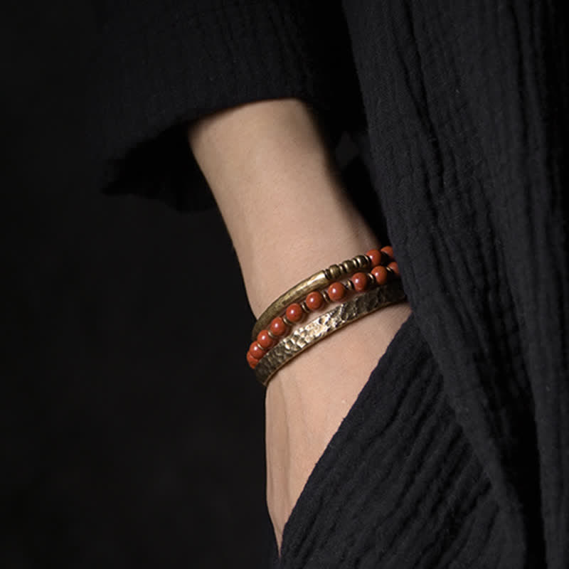 Pulsera de pareja de paz con Buddha Stones, jaspe rojo, ágata de musgo, cristal de obsidiana negra, cobre