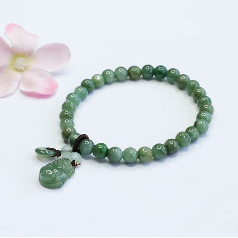 Pulsera curativa de jade cian de Buda sonriente con Buddha Stones de Buda