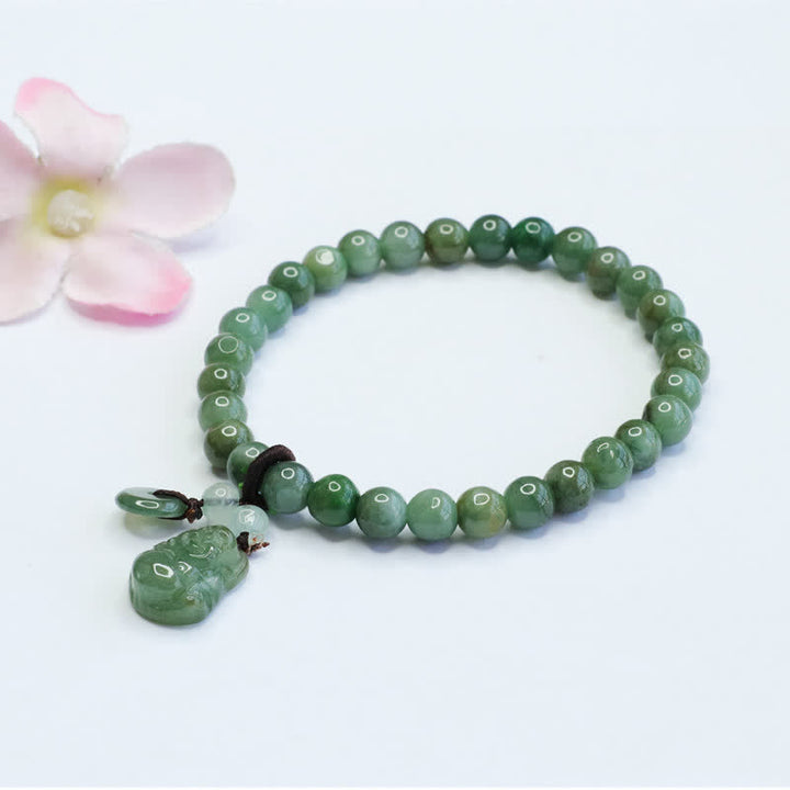 Pulsera curativa de jade cian de Buda sonriente con Buddha Stones de Buda