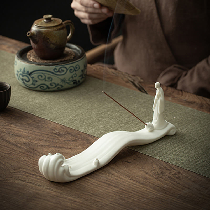 Quemador de incienso de cerámica con bendición de montaña, ola de mar, monje Buda, decoración