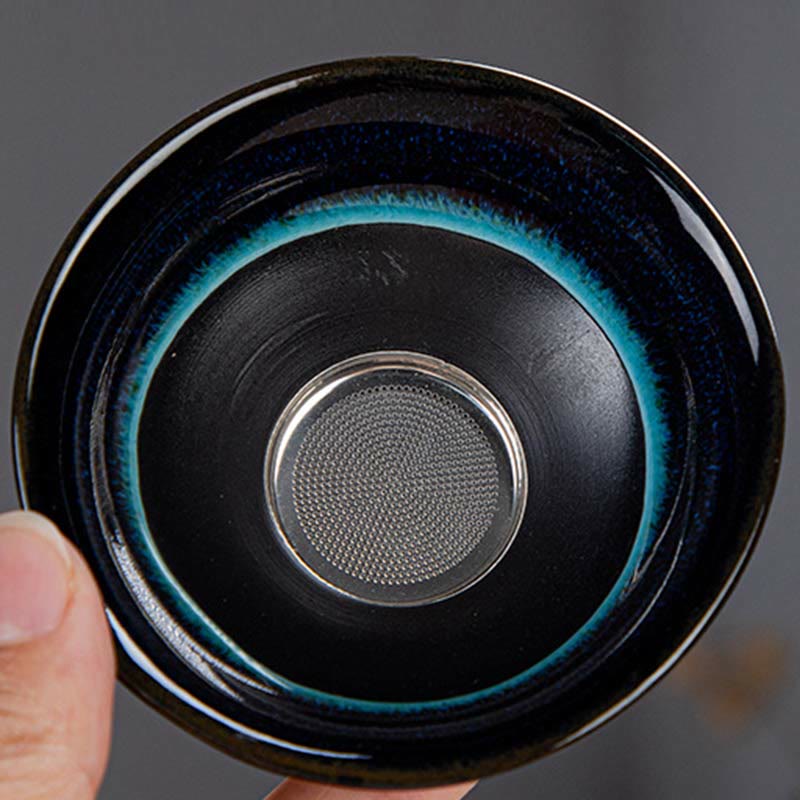 Juego de caja con bolsa de regalo portátil, tetera de cerámica de té Gongfu chino, Color degradado en azul, Buddha Stones