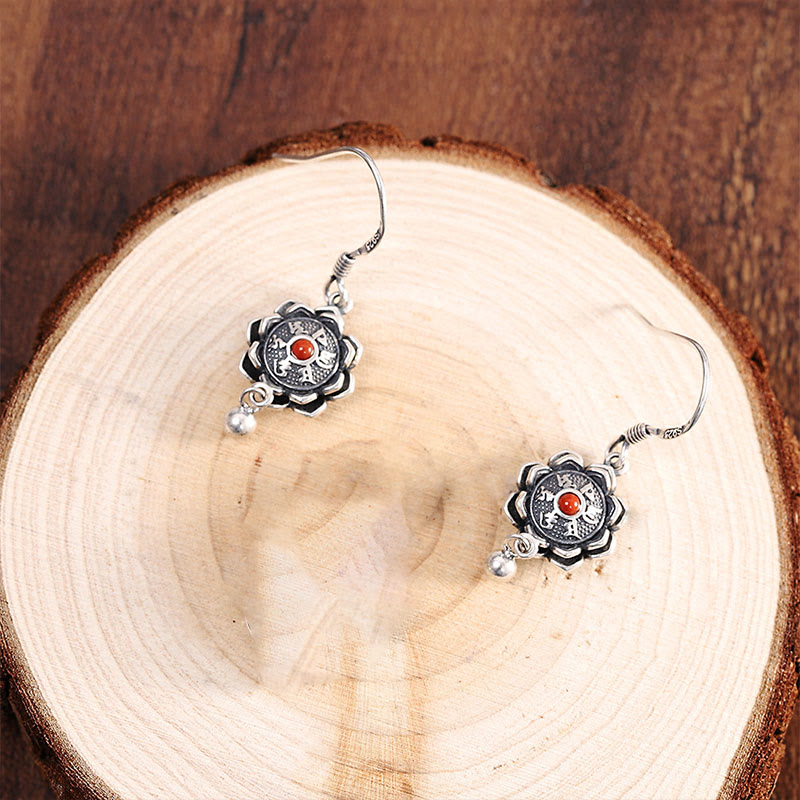 Pendientes colgantes de plata de ley 925 Om Mani Padme Hum Lotus Peace - image 9