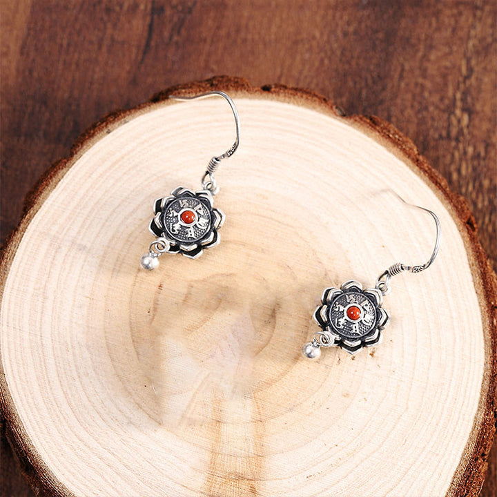 Pendientes colgantes de plata de ley 925 Om Mani Padme Hum Lotus Peace - image 9