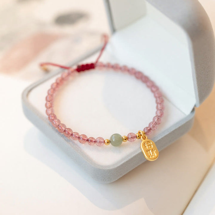 Pulsera con dije curativo de personaje Fu de la suerte, granate, cuarzo, fresa Natural, Buddha Stones
