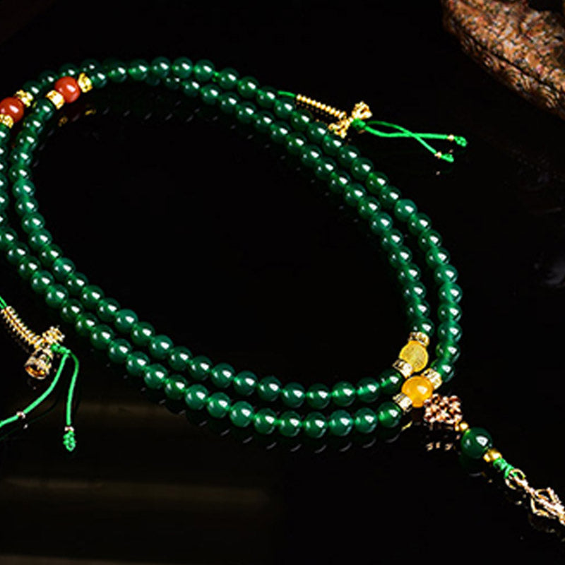 Pulsera de éxito de ágata verde natural con 108 Buddha Stones Mala