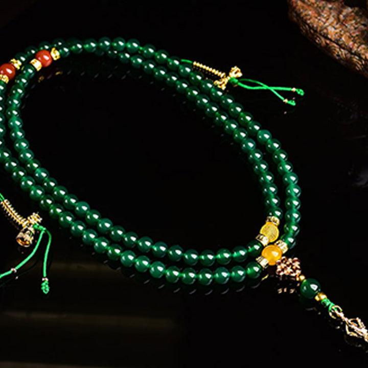 Pulsera de éxito de ágata verde natural con 108 Buddha Stones Mala