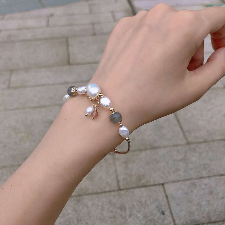 Pulsera Optimismo con Cuentas de Cuarzo Fresa, Piedra Lunar, Perla de Piedras de Buddha Stones