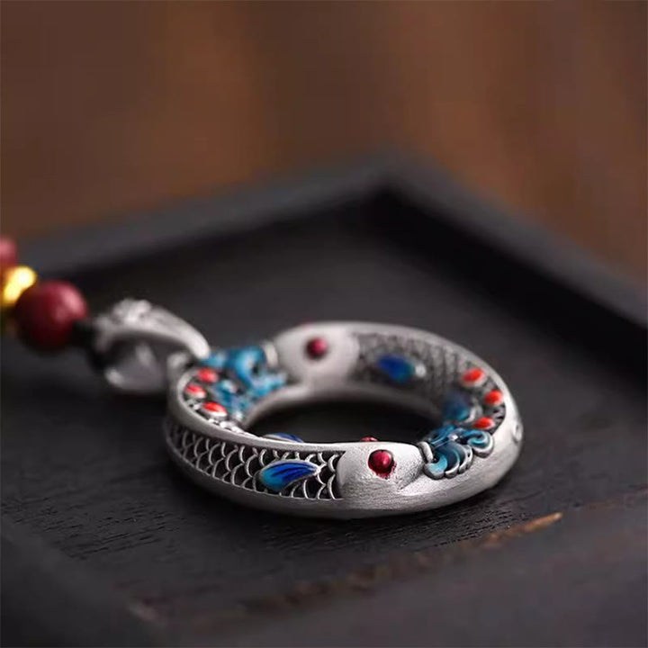 Colgante de collar con colgante de cobre con hebilla de paz y pez Koi, Buddha Stones