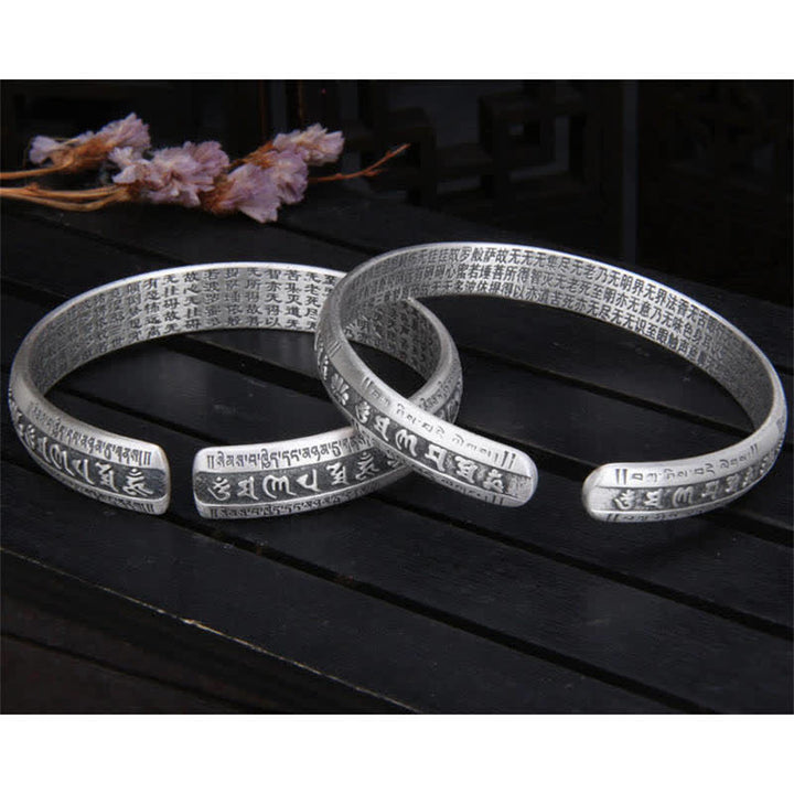 Pulsera de plata de ley 999 con diseño de corazón de Om Mani Padme Hum Sutra Lotus Peace