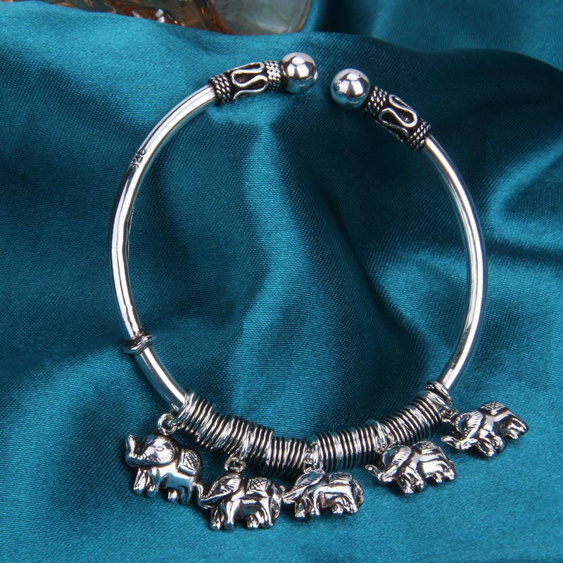 Brazalete de pulsera de fuerza de elefante de plata de ley 925 con Buddha Stones