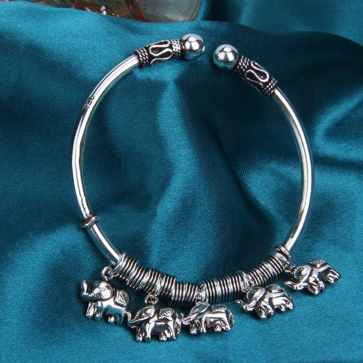 Brazalete de pulsera de fuerza de elefante de plata de ley 925 con Buddha Stones