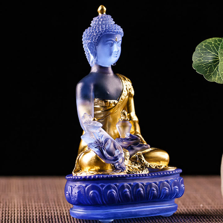 Buda medicinal hecho a mano Liuli Crystal Art Piece estatua de compasión decoración de oferta en casa y oficina