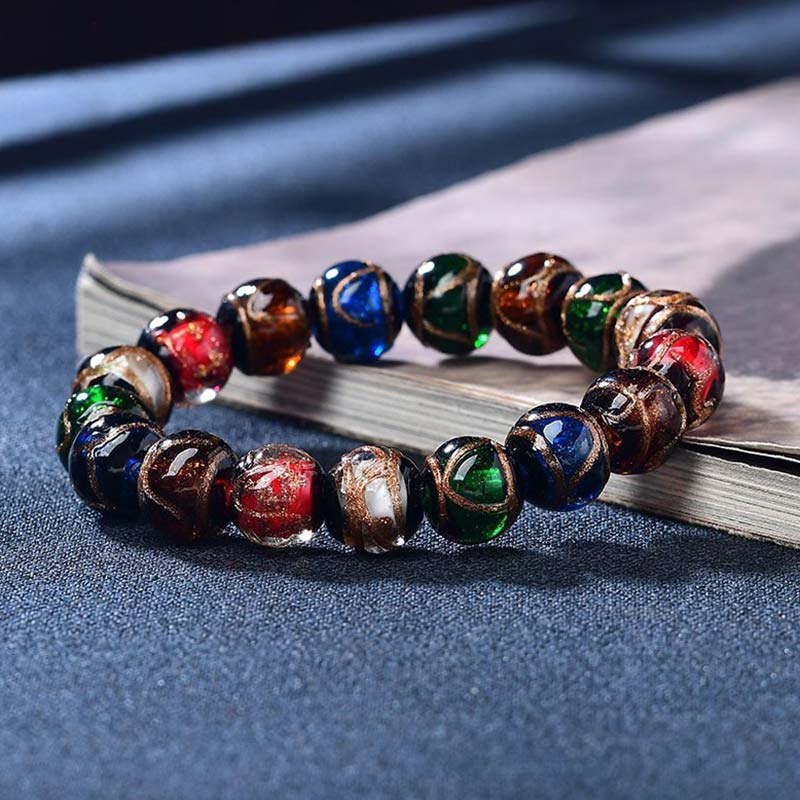 Pulsera de la suerte con cuentas de cristal de Liuli de colores y Buddha Stones