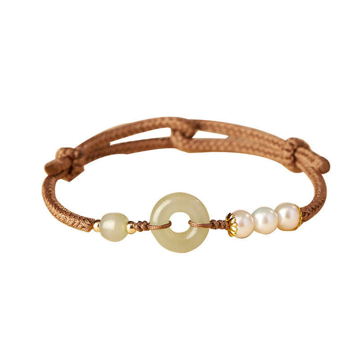 Pulsera de la suerte con hebilla de la paz y perlas de jade hetiano natural de Buddha Stones