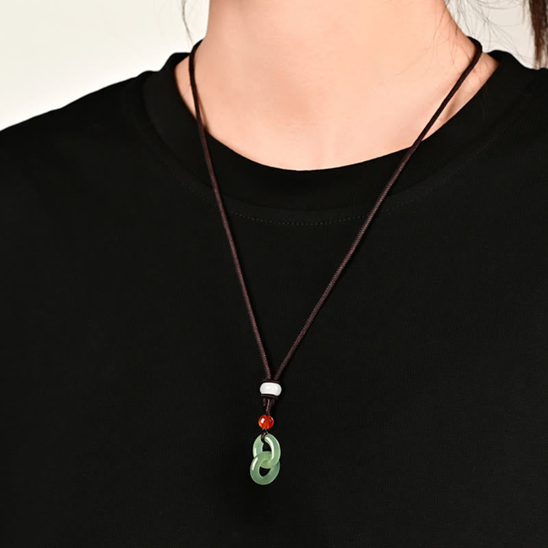 Buddha Stones Natural Hetian cian Jade blanco Jade doble paz hebilla éxito collar colgante