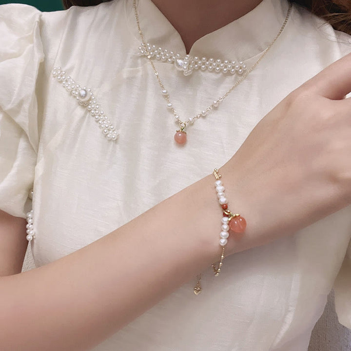 Juego de pendientes y pulsera con colgante de perlas de ágata Natural de Yanyuan, cobre chapado en oro , Buddha Stones