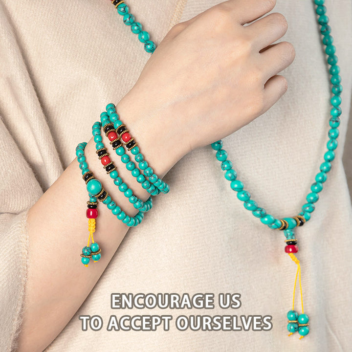 Pulsera Mala curativa de turquesa tibetana con Buddha Stones