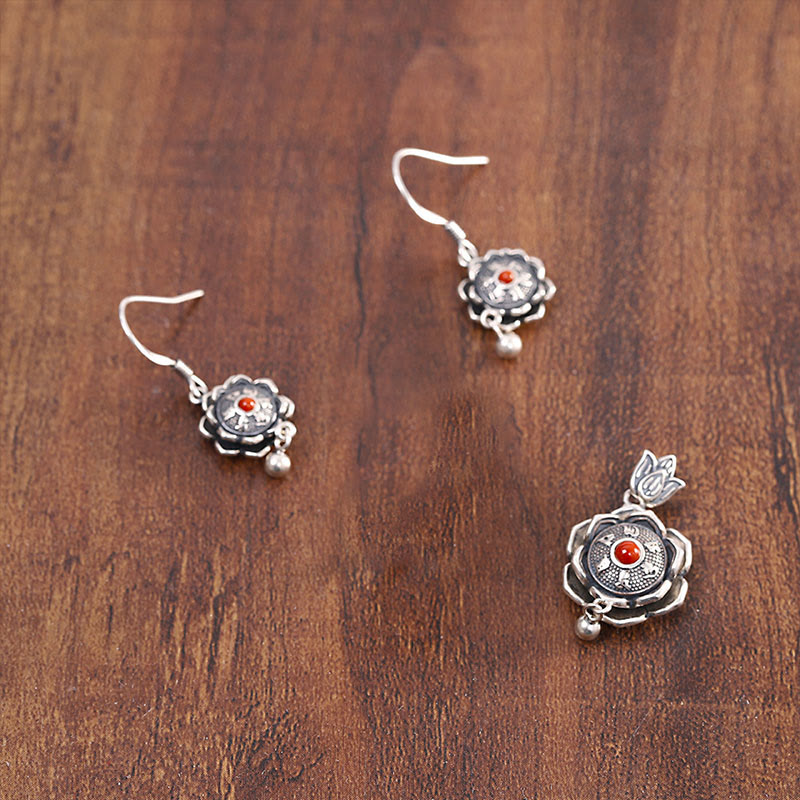 Pendientes colgantes de plata de ley 925 Om Mani Padme Hum Lotus Peace - image 10