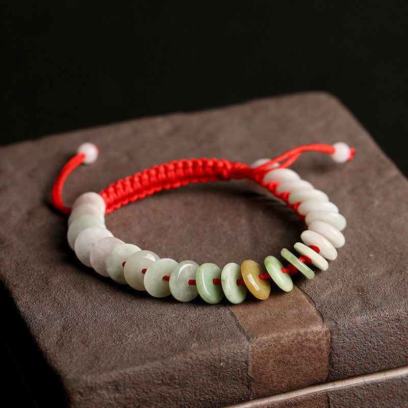 Pulsera de protección de hilo rojo de la suerte de jade redondo natural con Buddha Stones