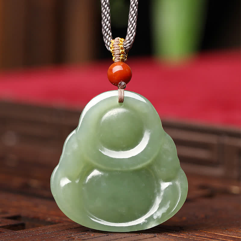 Colgante de cadena con collar de abundancia de jade hetiano de Buda sonriente - image 7