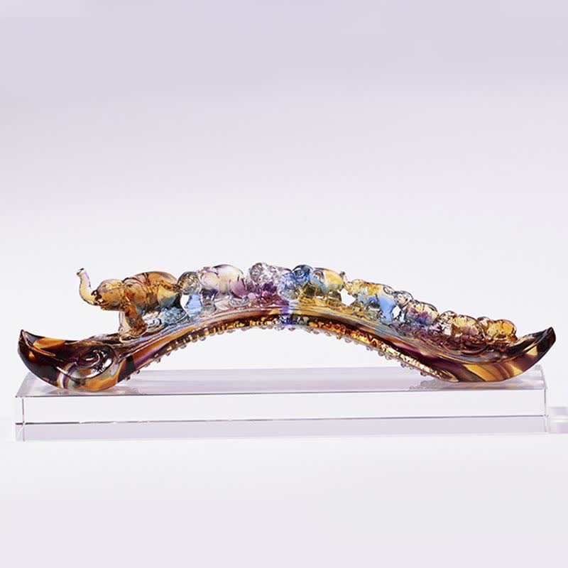 Decoración del hogar hecha a mano de Liuli Crystal Ruyi Elephant Art Piece con base de cristal