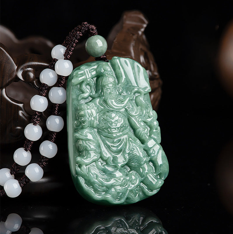 Colgante de collar de riqueza de amuleto de Guan Gong de jade natural