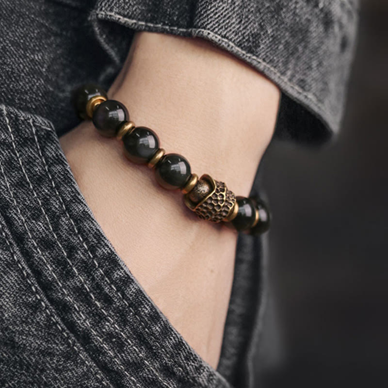 Pulsera curativa de amor de cobre y obsidiana arcoíris con Buddha Stones