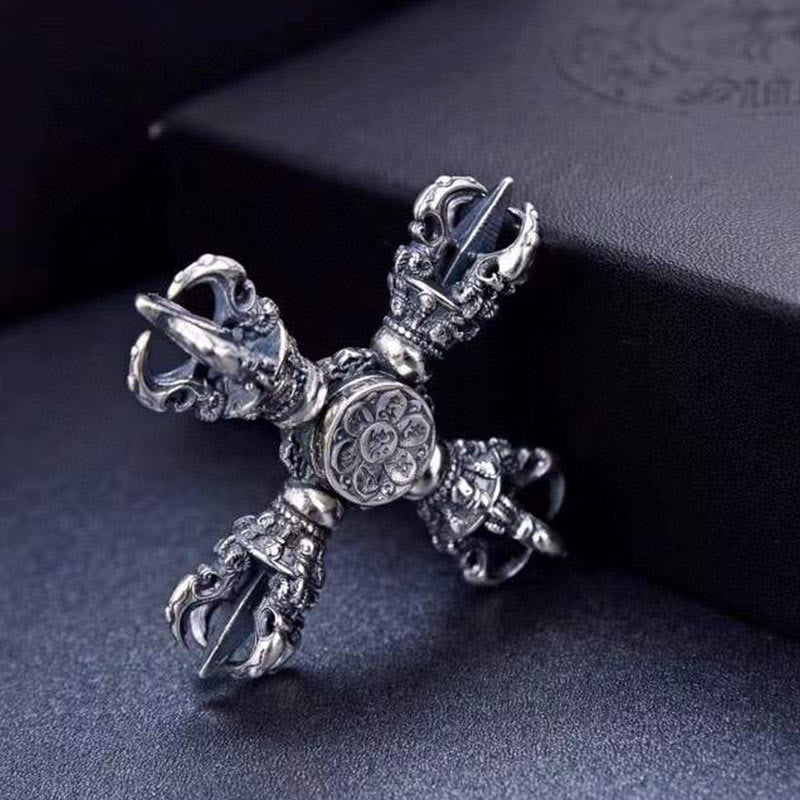 Colgante tibetano de plata de ley 925 con doble Dorje Vajra grabado poder espiritual