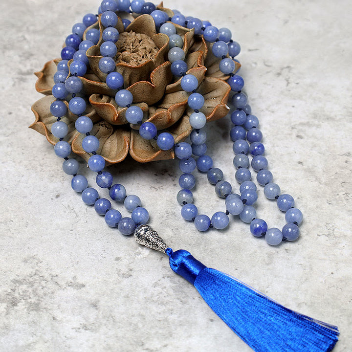 108 Mala Aventurina Azul Cuentas Yoga Meditación Oración Collar De Cuentas